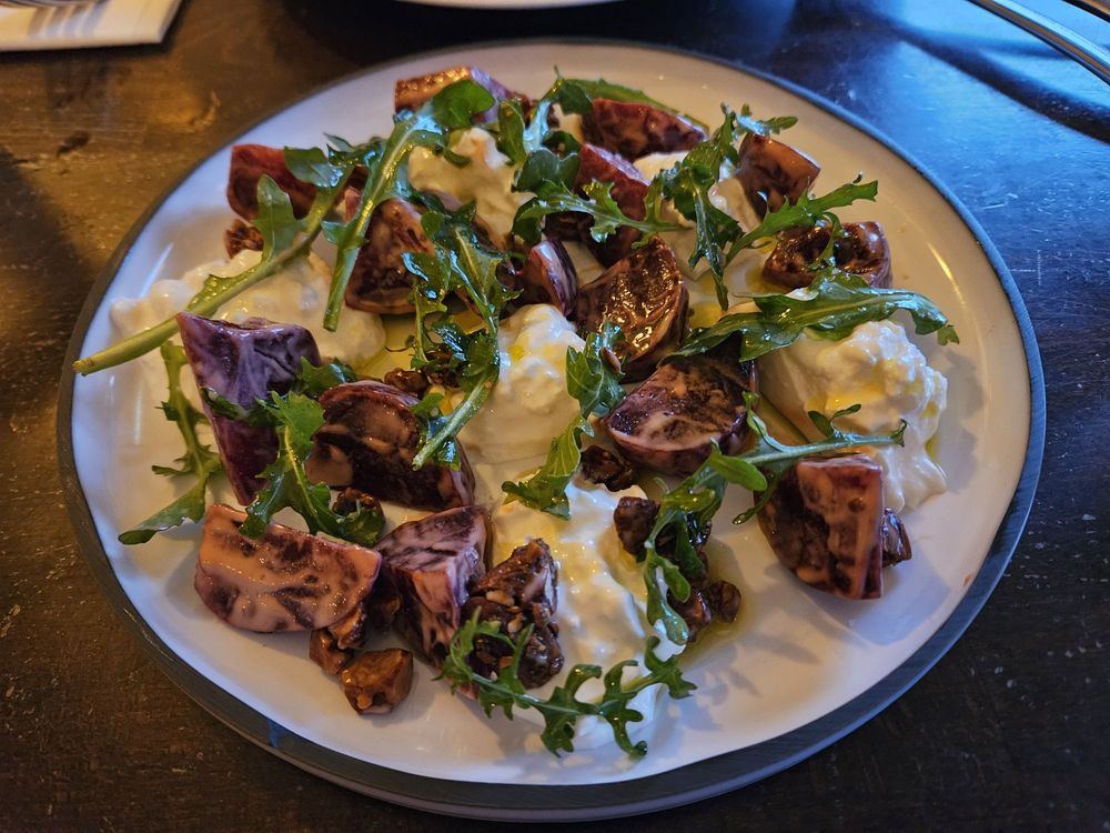 Beets and burrata with arugula